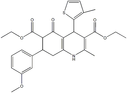 diethyl 7-(3-methoxyphenyl)-2-methyl-4-(3-methyl-2-thienyl)-5-oxo-1,4,5,6,7,8-hexahydro-3,6-quinolinedicarboxylate 구조식 이미지