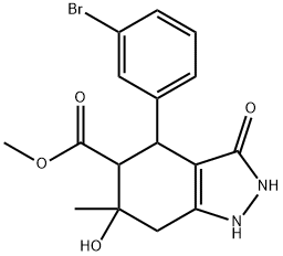methyl 4-(3-bromophenyl)-3,6-dihydroxy-6-methyl-4,5,6,7-tetrahydro-1H-indazole-5-carboxylate 구조식 이미지