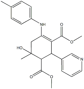 dimethyl 6-hydroxy-6-methyl-2-(3-pyridinyl)-4-(4-toluidino)-3-cyclohexene-1,3-dicarboxylate Structure