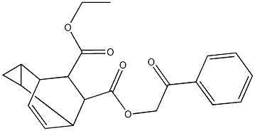 6-ethyl 7-(2-oxo-2-phenylethyl) tricyclo[3.2.2.0~2,4~]non-8-ene-6,7-dicarboxylate Structure