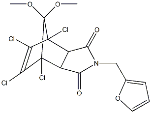 1,7,8,9-tetrachloro-4-(2-furylmethyl)-10,10-dimethoxy-4-azatricyclo[5.2.1.0~2,6~]dec-8-ene-3,5-dione 구조식 이미지