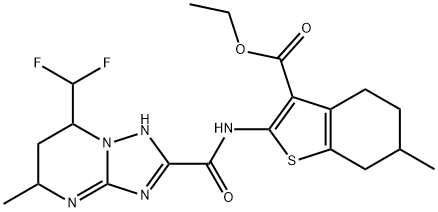 ethyl 2-({[7-(difluoromethyl)-5-methyl-4,5,6,7-tetrahydro[1,2,4]triazolo[1,5-a]pyrimidin-2-yl]carbonyl}amino)-6-methyl-4,5,6,7-tetrahydro-1-benzothiophene-3-carboxylate 구조식 이미지