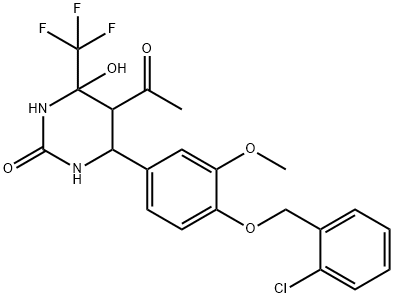 5-acetyl-6-{4-[(2-chlorobenzyl)oxy]-3-methoxyphenyl}-4-hydroxy-4-(trifluoromethyl)tetrahydro-2(1H)-pyrimidinone 구조식 이미지