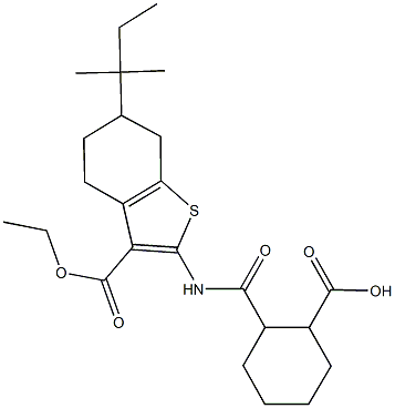 2-({[3-(ethoxycarbonyl)-6-tert-pentyl-4,5,6,7-tetrahydro-1-benzothien-2-yl]amino}carbonyl)cyclohexanecarboxylic acid Structure