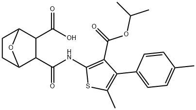 3-({[3-(isopropoxycarbonyl)-5-methyl-4-(4-methylphenyl)-2-thienyl]amino}carbonyl)-7-oxabicyclo[2.2.1]heptane-2-carboxylic acid Structure