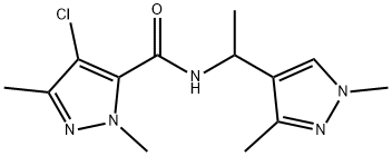 4-chloro-N-[1-(1,3-dimethyl-1H-pyrazol-4-yl)ethyl]-1,3-dimethyl-1H-pyrazole-5-carboxamide 구조식 이미지