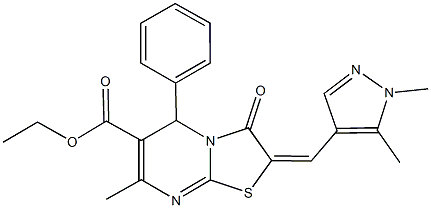 ethyl 2-[(1,5-dimethyl-1H-pyrazol-4-yl)methylene]-7-methyl-3-oxo-5-phenyl-2,3-dihydro-5H-[1,3]thiazolo[3,2-a]pyrimidine-6-carboxylate 구조식 이미지