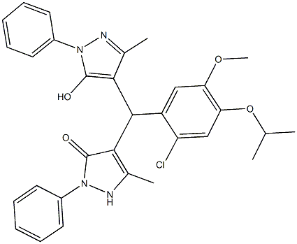 4-[(2-chloro-4-isopropoxy-5-methoxyphenyl)(5-hydroxy-3-methyl-1-phenyl-1H-pyrazol-4-yl)methyl]-5-methyl-2-phenyl-1,2-dihydro-3H-pyrazol-3-one Structure