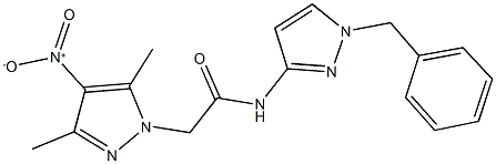 N-(1-benzyl-1H-pyrazol-3-yl)-2-{4-nitro-3,5-dimethyl-1H-pyrazol-1-yl}acetamide 구조식 이미지