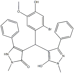 4-[(2-bromo-4-hydroxy-5-methoxyphenyl)(5-hydroxy-1-methyl-3-phenyl-1H-pyrazol-4-yl)methyl]-2-methyl-5-phenyl-1,2-dihydro-3H-pyrazol-3-one Structure
