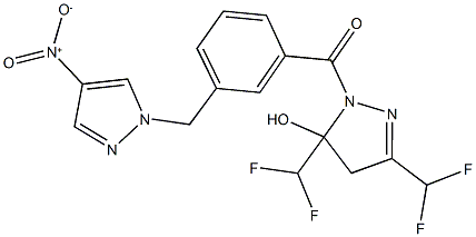 3,5-bis(difluoromethyl)-1-[3-({4-nitro-1H-pyrazol-1-yl}methyl)benzoyl]-4,5-dihydro-1H-pyrazol-5-ol 구조식 이미지