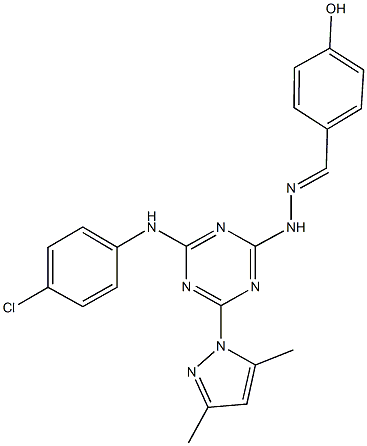 4-hydroxybenzaldehyde [4-(4-chloroanilino)-6-(3,5-dimethyl-1H-pyrazol-1-yl)-1,3,5-triazin-2-yl]hydrazone 구조식 이미지