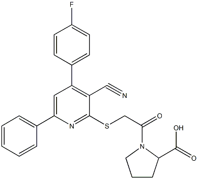 1-({[3-cyano-4-(4-fluorophenyl)-6-phenyl-2-pyridinyl]sulfanyl}acetyl)proline Structure