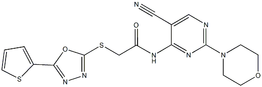 N-[5-cyano-2-(4-morpholinyl)-4-pyrimidinyl]-2-{[5-(2-thienyl)-1,3,4-oxadiazol-2-yl]sulfanyl}acetamide Structure