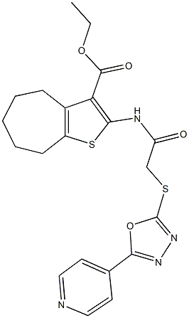 ethyl 2-[({[5-(4-pyridinyl)-1,3,4-oxadiazol-2-yl]sulfanyl}acetyl)amino]-5,6,7,8-tetrahydro-4H-cyclohepta[b]thiophene-3-carboxylate 구조식 이미지