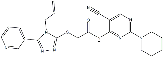 2-{[4-allyl-5-(3-pyridinyl)-4H-1,2,4-triazol-3-yl]sulfanyl}-N-[5-cyano-2-(1-piperidinyl)-4-pyrimidinyl]acetamide 구조식 이미지