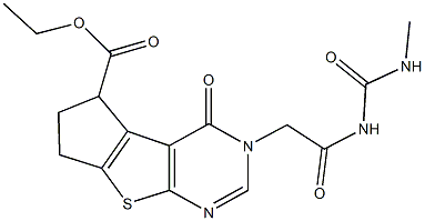 ethyl 3-(2-{[(methylamino)carbonyl]amino}-2-oxoethyl)-4-oxo-3,5,6,7-tetrahydro-4H-cyclopenta[4,5]thieno[2,3-d]pyrimidine-5-carboxylate 구조식 이미지