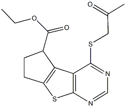 ethyl 4-[(2-oxopropyl)sulfanyl]-6,7-dihydro-5H-cyclopenta[4,5]thieno[2,3-d]pyrimidine-5-carboxylate 구조식 이미지