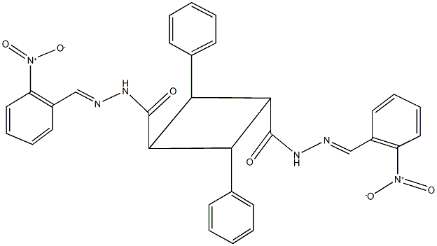 N'~1~,N'~3~-bis{2-nitrobenzylidene}-2,4-diphenyl-1,3-cyclobutanedicarbohydrazide Structure