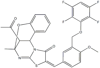 16-acetyl-13-{4-methoxy-3-[(2,3,5,6-tetrafluorophenoxy)methyl]benzylidene}-9-methyl-8-oxa-12-thia-10,15-diazatetracyclo[7.6.1.0~2,7~.0~11,15~]hexadeca-2,4,6,10-tetraen-14-one Structure