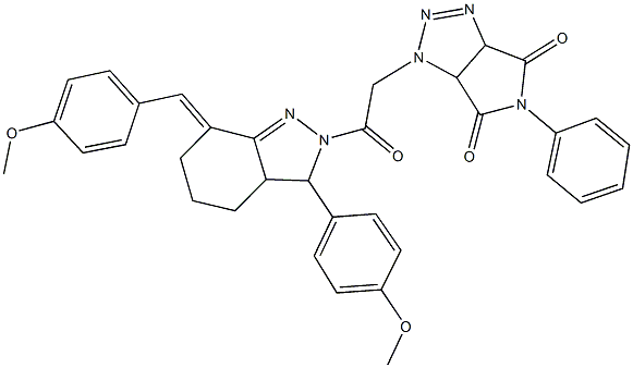 1-{2-[7-(4-methoxybenzylidene)-3-(4-methoxyphenyl)-3,3a,4,5,6,7-hexahydro-2H-indazol-2-yl]-2-oxoethyl}-5-phenyl-3a,6a-dihydropyrrolo[3,4-d][1,2,3]triazole-4,6(1H,5H)-dione 구조식 이미지