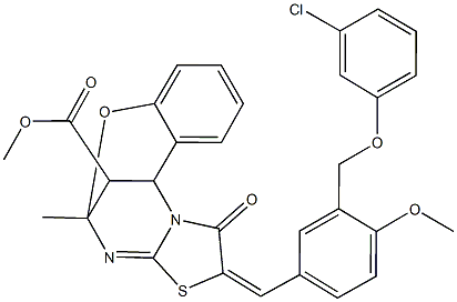 methyl (13E)-13-{3-[(3-chlorophenoxy)methyl]-4-methoxybenzylidene}-9-methyl-14-oxo-8-oxa-12-thia-10,15-diazatetracyclo[7.6.1.0~2,7~.0~11,15~]hexadeca-2,4,6,10-tetraene-16-carboxylate 구조식 이미지