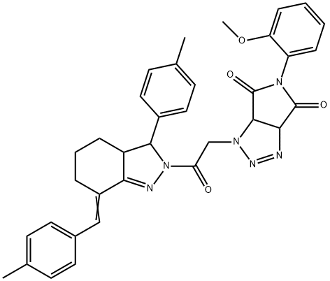 5-(2-methoxyphenyl)-1-{2-[7-(4-methylbenzylidene)-3-(4-methylphenyl)-3,3a,4,5,6,7-hexahydro-2H-indazol-2-yl]-2-oxoethyl}-3a,6a-dihydropyrrolo[3,4-d][1,2,3]triazole-4,6(1H,5H)-dione Structure