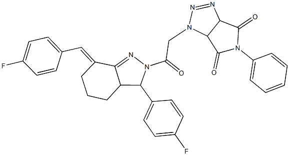 1-{2-[7-(4-fluorobenzylidene)-3-(4-fluorophenyl)-3,3a,4,5,6,7-hexahydro-2H-indazol-2-yl]-2-oxoethyl}-5-phenyl-3a,6a-dihydropyrrolo[3,4-d][1,2,3]triazole-4,6(1H,5H)-dione Structure