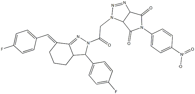 1-{2-[7-(4-fluorobenzylidene)-3-(4-fluorophenyl)-3,3a,4,5,6,7-hexahydro-2H-indazol-2-yl]-2-oxoethyl}-5-{4-nitrophenyl}-3a,6a-dihydropyrrolo[3,4-d][1,2,3]triazole-4,6(1H,5H)-dione Structure