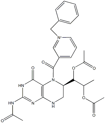 3-[(2-(acetylamino)-6-[1,2-bis(acetyloxy)propyl]-4-oxo-4,6,7,8-tetrahydro-5(3H)-pteridinyl)carbonyl]-1-benzylpyridinium 구조식 이미지