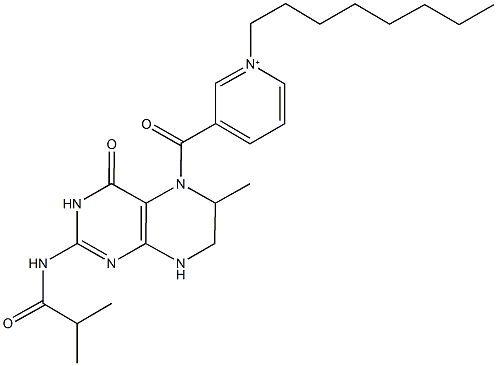 3-[(2-(isobutyrylamino)-6-methyl-4-oxo-4,6,7,8-tetrahydro-5(3H)-pteridinyl)carbonyl]-1-octylpyridinium Structure