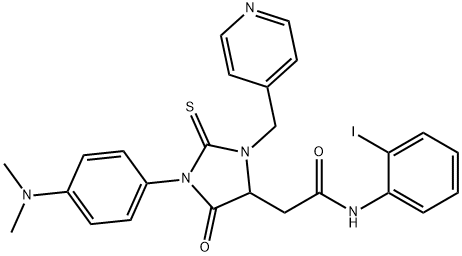 2-[1-[4-(dimethylamino)phenyl]-5-oxo-3-(4-pyridinylmethyl)-2-thioxo-4-imidazolidinyl]-N-(2-iodophenyl)acetamide Structure