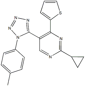 2-cyclopropyl-5-[1-(4-methylphenyl)-1H-tetraazol-5-yl]-4-(2-thienyl)pyrimidine 구조식 이미지