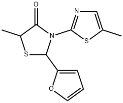 2-(2-furyl)-5-methyl-3-(5-methyl-1,3-thiazol-2-yl)-1,3-thiazolidin-4-one 구조식 이미지