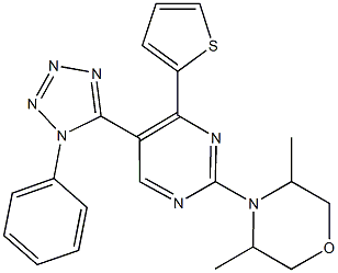 3,5-dimethyl-4-[5-(1-phenyl-1H-tetraazol-5-yl)-4-(2-thienyl)-2-pyrimidinyl]morpholine 구조식 이미지