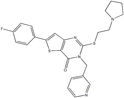 6-(4-fluorophenyl)-3-(3-pyridinylmethyl)-2-{[2-(1-pyrrolidinyl)ethyl]sulfanyl}thieno[3,2-d]pyrimidin-4(3H)-one 구조식 이미지