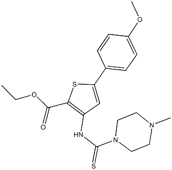 ethyl 5-(4-methoxyphenyl)-3-{[(4-methyl-1-piperazinyl)carbothioyl]amino}-2-thiophenecarboxylate 구조식 이미지