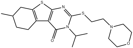 3-isopropyl-7-methyl-2-{[2-(4-morpholinyl)ethyl]sulfanyl}-5,6,7,8-tetrahydro[1]benzothieno[2,3-d]pyrimidin-4(3H)-one 구조식 이미지