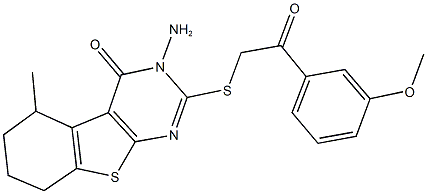 3-amino-2-{[2-(3-methoxyphenyl)-2-oxoethyl]sulfanyl}-5-methyl-5,6,7,8-tetrahydro[1]benzothieno[2,3-d]pyrimidin-4(3H)-one 구조식 이미지