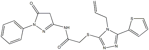 2-{[4-allyl-5-(2-thienyl)-4H-1,2,4-triazol-3-yl]sulfanyl}-N-(5-oxo-1-phenyl-4,5-dihydro-1H-pyrazol-3-yl)acetamide 구조식 이미지