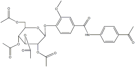 2-{4-[(4-acetylanilino)carbonyl]-2-methoxyphenoxy}-3,5-bis(acetyloxy)-6-[(acetyloxy)methyl]tetrahydro-2H-pyran-4-yl acetate Structure