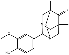 2-(4-hydroxy-3-methoxyphenyl)-5,7-dimethyl-1,3-diazatricyclo[3.3.1.1~3,7~]decan-6-one 구조식 이미지