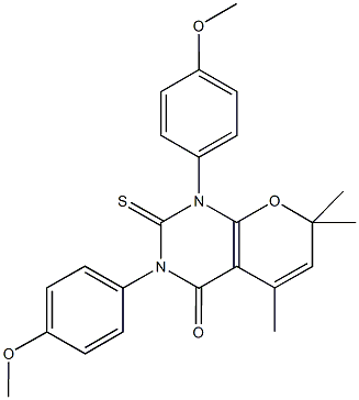 1,3-bis(4-methoxyphenyl)-5,7,7-trimethyl-2-thioxo-1,2,3,7-tetrahydro-4H-pyrano[2,3-d]pyrimidin-4-one Structure