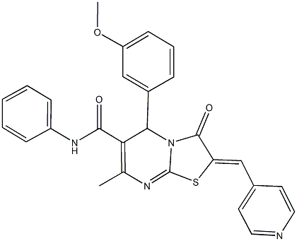 5-(3-methoxyphenyl)-7-methyl-3-oxo-N-phenyl-2-(4-pyridinylmethylene)-2,3-dihydro-5H-[1,3]thiazolo[3,2-a]pyrimidine-6-carboxamide 구조식 이미지
