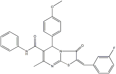 2-(3-fluorobenzylidene)-5-(4-methoxyphenyl)-7-methyl-3-oxo-N-phenyl-2,3-dihydro-5H-[1,3]thiazolo[3,2-a]pyrimidine-6-carboxamide Structure
