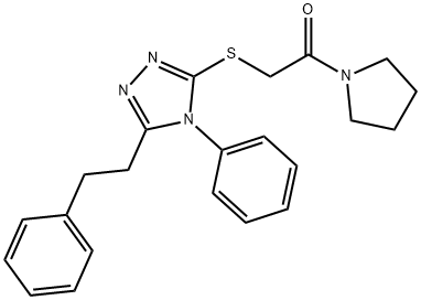 2-oxo-2-(1-pyrrolidinyl)ethyl 4-phenyl-5-(2-phenylethyl)-4H-1,2,4-triazol-3-yl sulfide 구조식 이미지