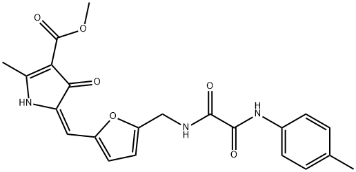 methyl 2-methyl-4-oxo-5-{[5-({[oxo(4-toluidino)acetyl]amino}methyl)-2-furyl]methylene}-4,5-dihydro-1H-pyrrole-3-carboxylate 구조식 이미지