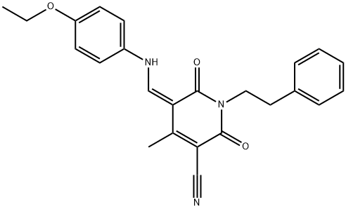 5-[(4-ethoxyanilino)methylene]-4-methyl-2,6-dioxo-1-(2-phenylethyl)-1,2,5,6-tetrahydro-3-pyridinecarbonitrile 구조식 이미지