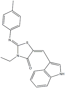 3-ethyl-5-(1H-indol-3-ylmethylene)-2-[(4-methylphenyl)imino]-1,3-thiazolidin-4-one 구조식 이미지