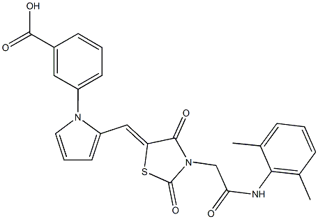 3-[2-({3-[2-(2,6-dimethylanilino)-2-oxoethyl]-2,4-dioxo-1,3-thiazolidin-5-ylidene}methyl)-1H-pyrrol-1-yl]benzoic acid 구조식 이미지